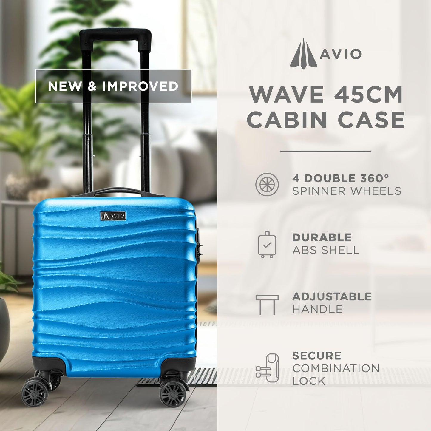 Wave Cabin Suitcase 45x36x20cm - Lightweight Double Wheel Luggage Bag