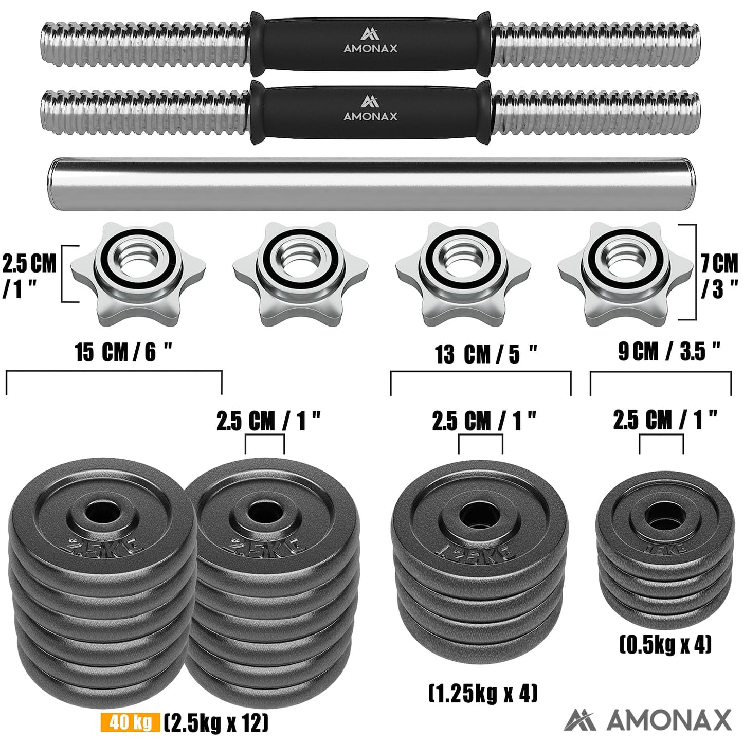 Amonax 20kg 30kg Cast Iron Adjustable Dumbbells