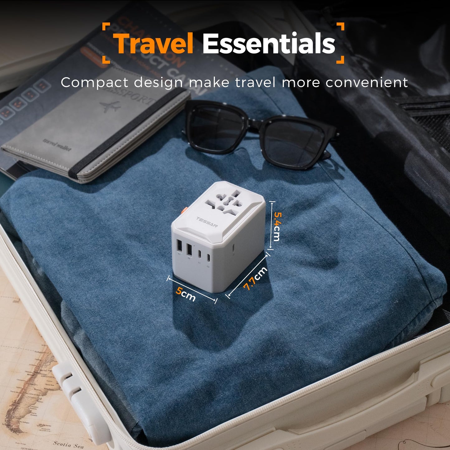 TESSAN Universal Travel Adapter Worldwide with 2 USB C and 2 USB A Ports