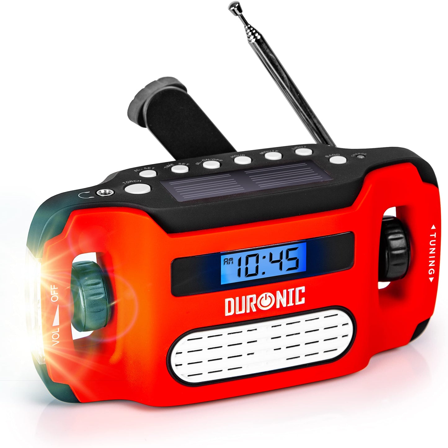 Duronic Solar Radio, HYBRID, Wind Up Manual Hand Crank Self-Powered Emergency Dynamo AM/FM Radio, USB Phone Charger, Small & Portable with Rechargeable Battery for Outdoor Weather Camping, Hiking