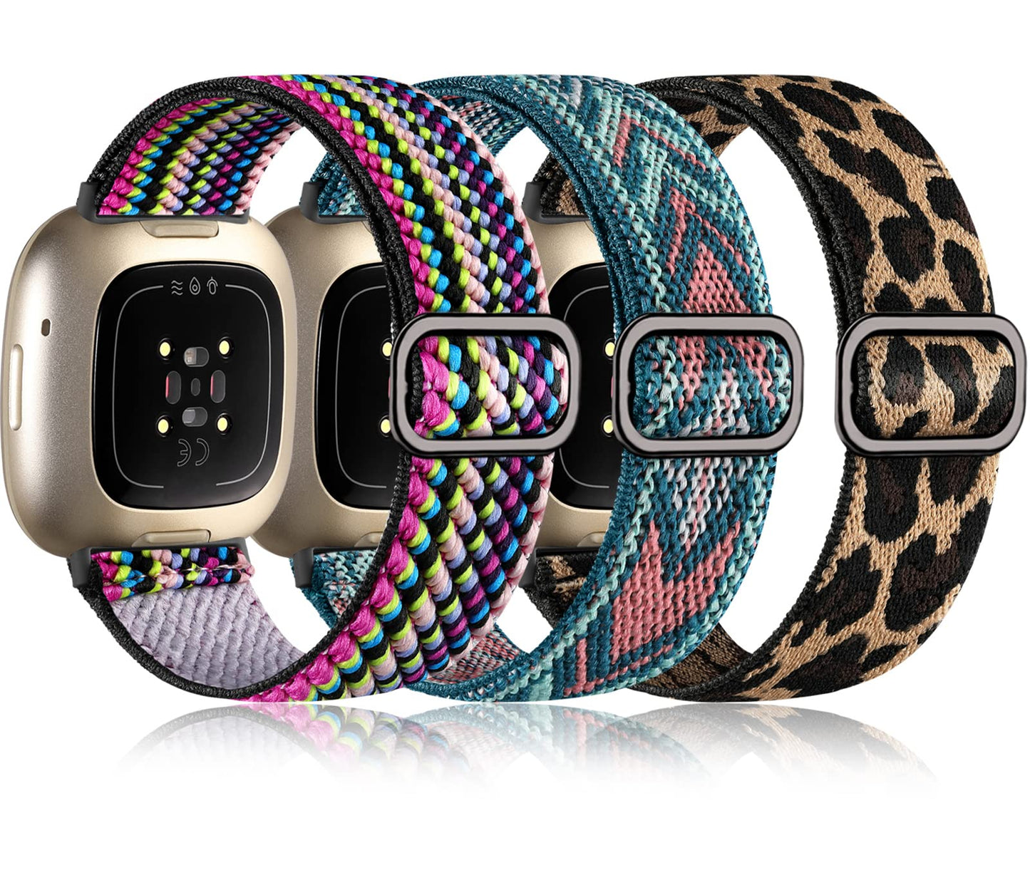 3 Pack Compatible with Fitbit Versa 4/3/Sense Strap, Soft Elastic Nylon Sport Replacement Band for Women & Men