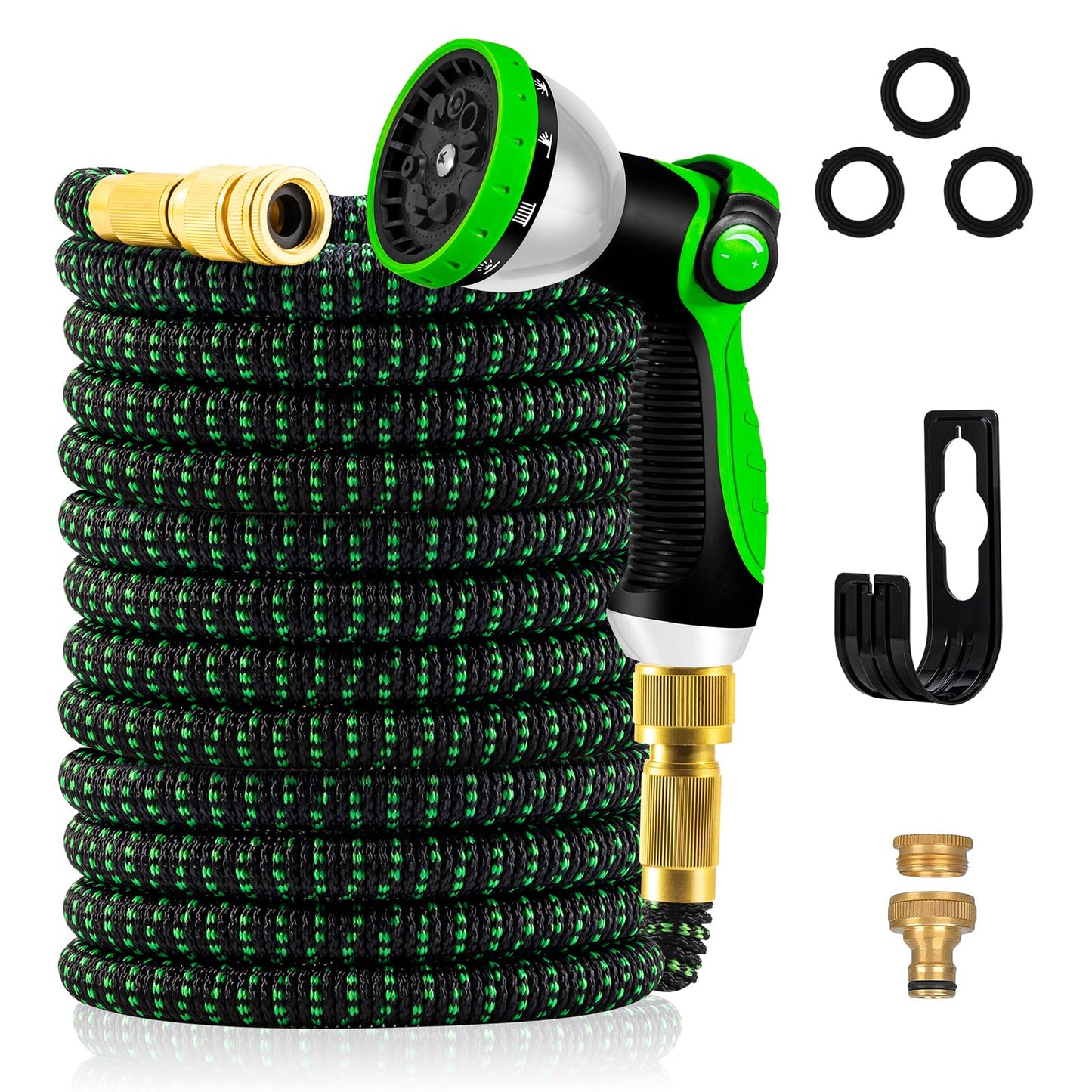 Yofidra 100FT Garden Hose – Upgraded 3-Layer Latex, No-Kink Expandable Water Hose with 3/4" & 1/2" Metal Connectors, 10-Function Spray Nozzle, Flexible Hose Pipe for Gardening, Washing & Cleaning