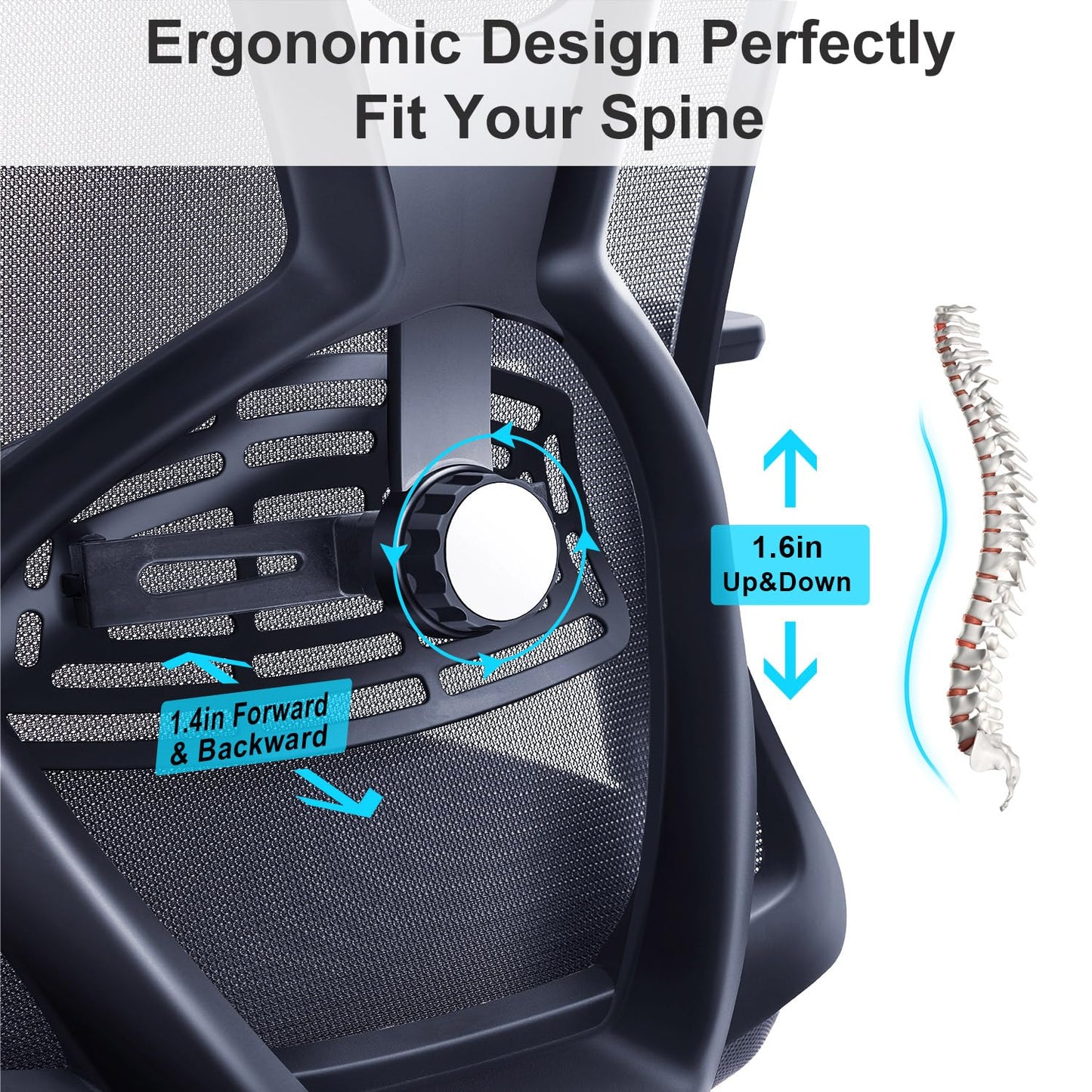 Ticova Ergonomic Office Chair - High Back Desk Chair with Adjustable Lumbar Support
