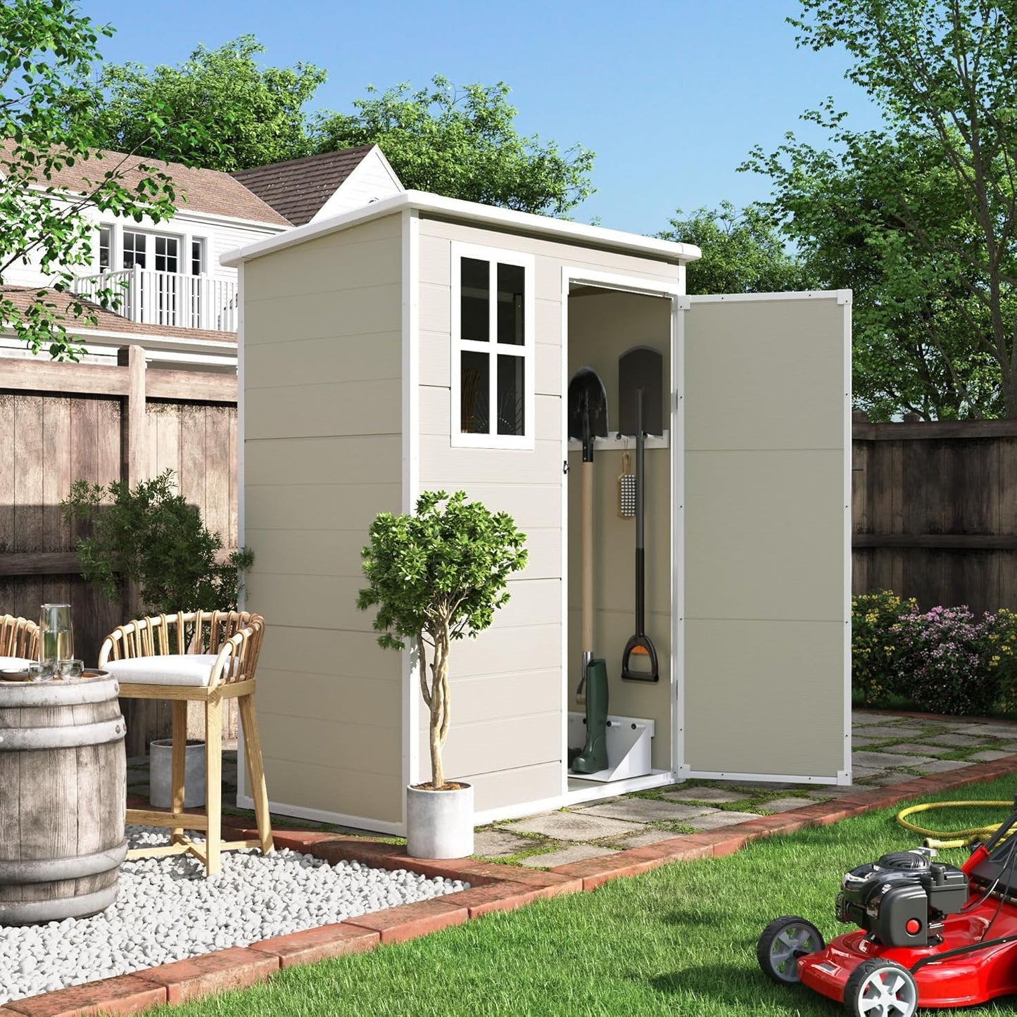 UDPATIO Outdoor Resin Storage Shed 6x4.5 FT, Plastic Garden Shed for Bike, Garbage Can, Tool, Outside Sheds & Outdoor Storage Storage Box with Lockable Door for Backyard, Patio, Lawn, Grey & White