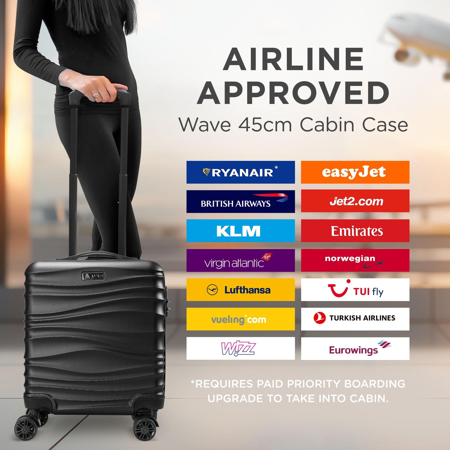 Wave Cabin Suitcase 45x36x20cm - Lightweight Double Wheel Luggage Bag