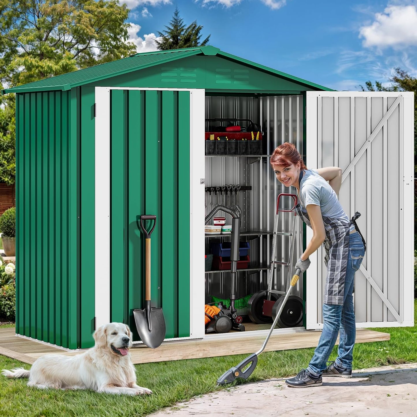 YITAHOME 6x4ft Metal Outdoor Storage Shed, Large Heavy Duty Tool Sheds with Lockable Doors & Air Vent for Backyard Patio Lawn to Store Bikes, Tools, Lawnmowers,Green