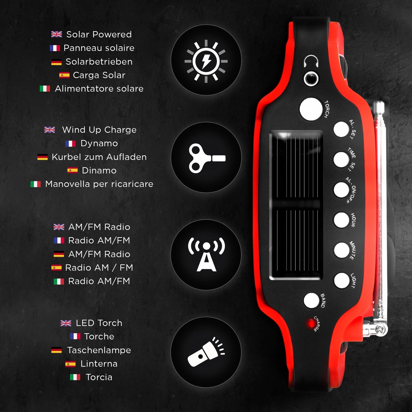 Duronic Solar Radio, HYBRID, Wind Up Manual Hand Crank Self-Powered Emergency Dynamo AM/FM Radio, USB Phone Charger, Small & Portable with Rechargeable Battery for Outdoor Weather Camping, Hiking