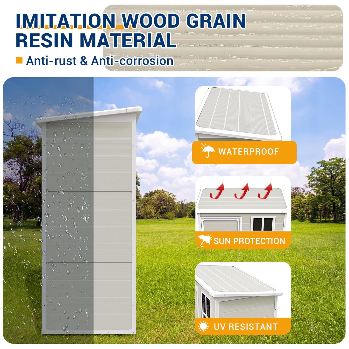 UDPATIO Outdoor Resin Storage Shed 6x4.5 FT, Plastic Garden Shed for Bike, Garbage Can, Tool, Outside Sheds & Outdoor Storage Storage Box with Lockable Door for Backyard, Patio, Lawn, Grey & White