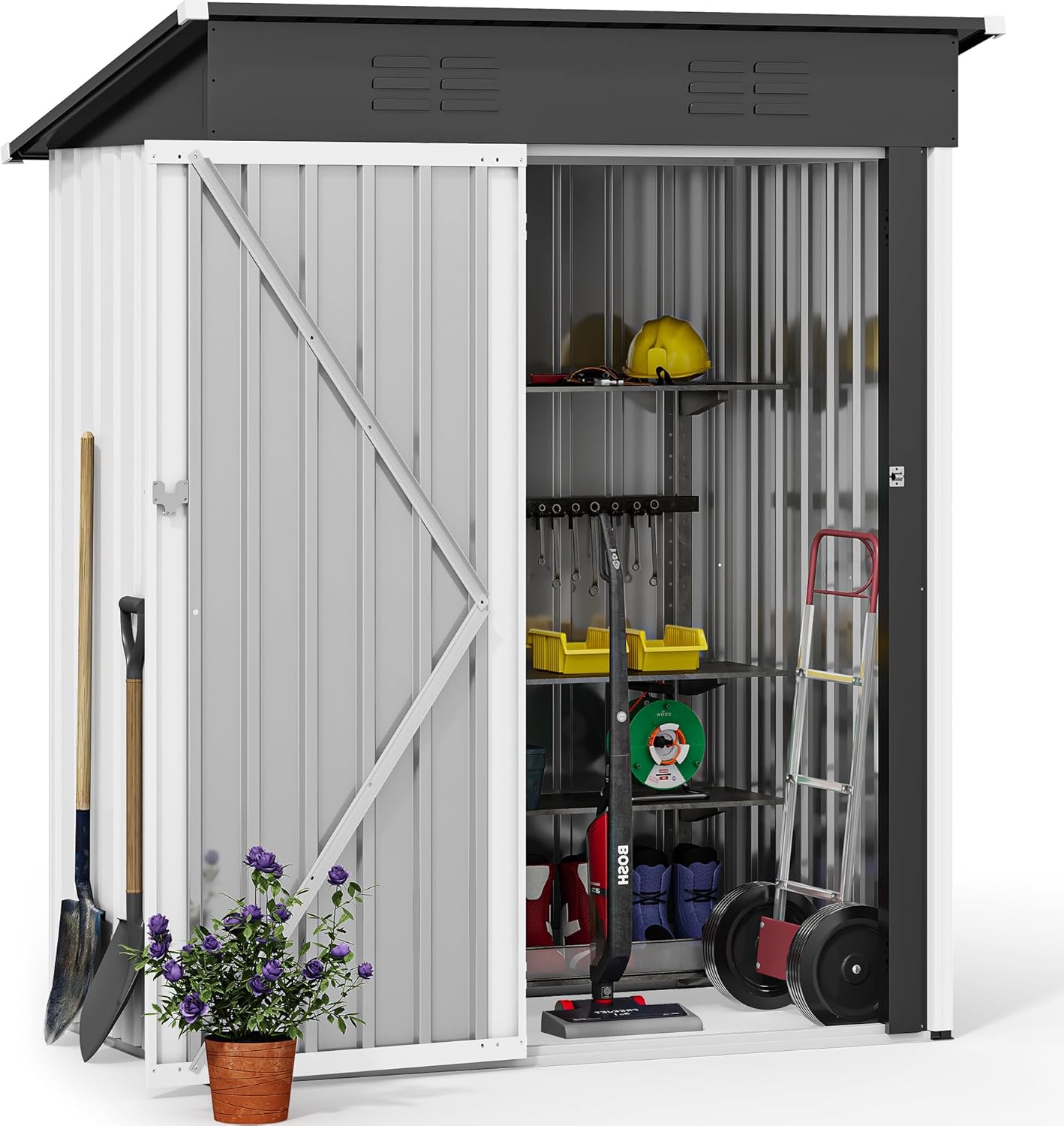 YITAHOME 5x3ft Outdoor Storage Shed, Weatherproof Tool Shed w/Locking Entry & Ventilation for Grass Cutter, Bike, Equipment, Courtyard, Garden (White)