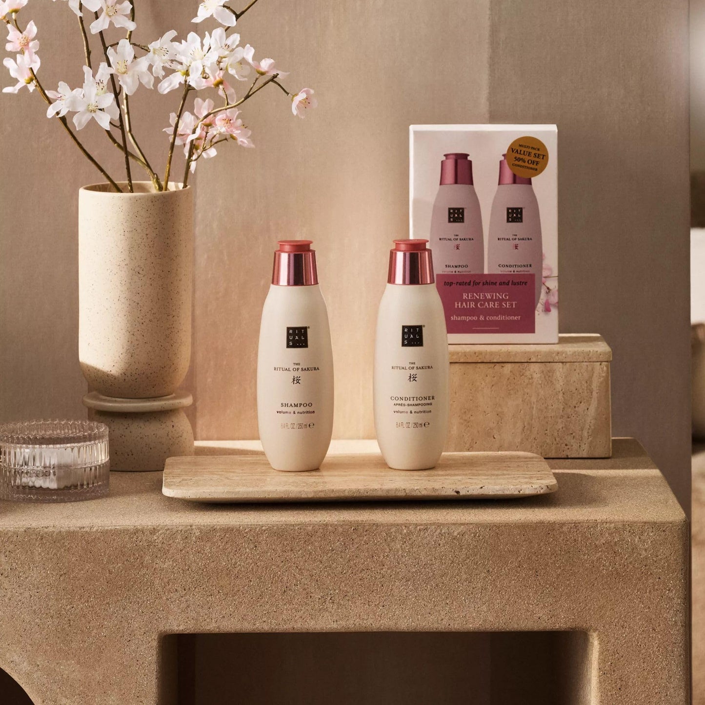 RITUALS The Ritual of Sakura Hair Care Pack - Nourishing Shampoo and Conditioner Gift Set with Wheat Protein, Chia Seeds, Rice and Macadamia Oil - Value Pack 2 x 250ml