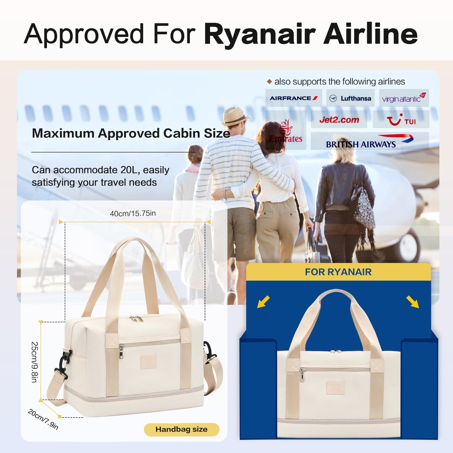 for Ryanair Cabin Bags 40x20x25 Underseat Cabin Bag