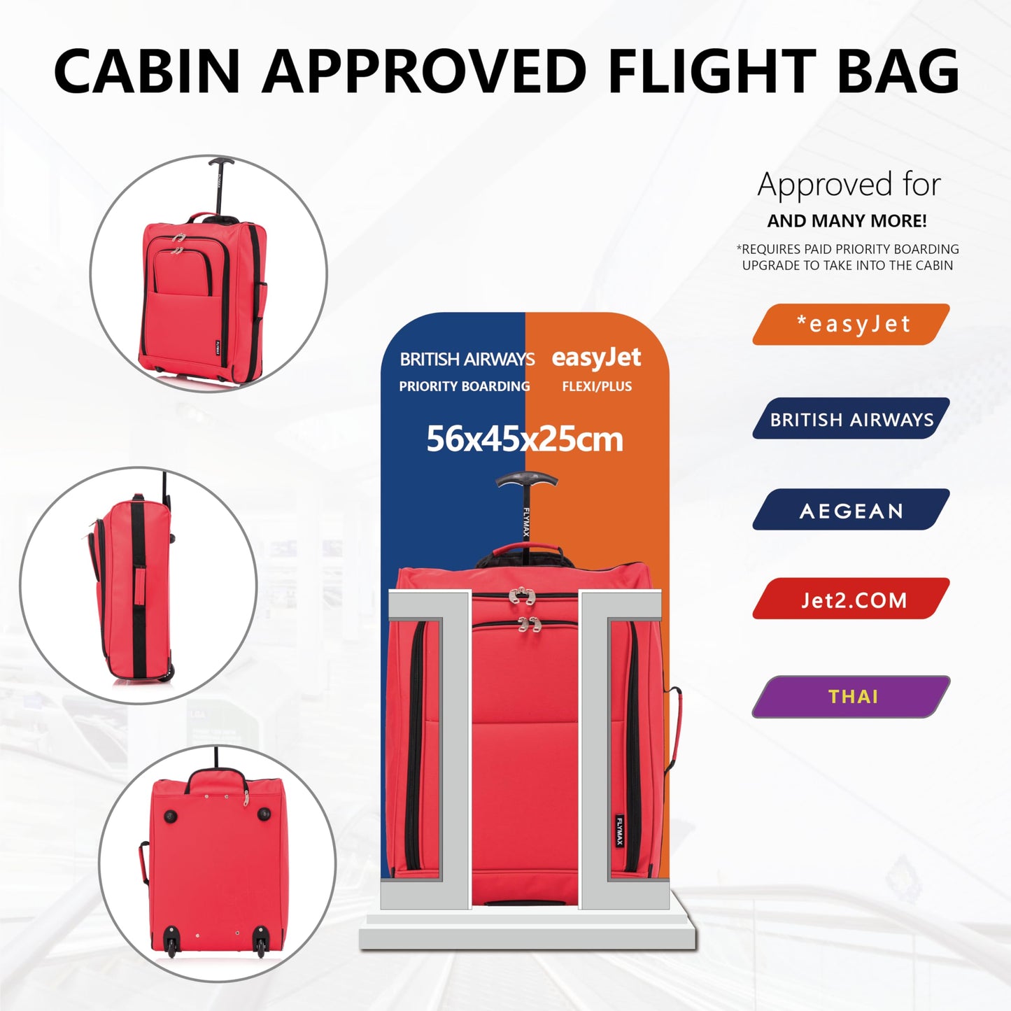 56x45x25 Easyjet Cabin Bag Hand Luggage Approved Cabin Case