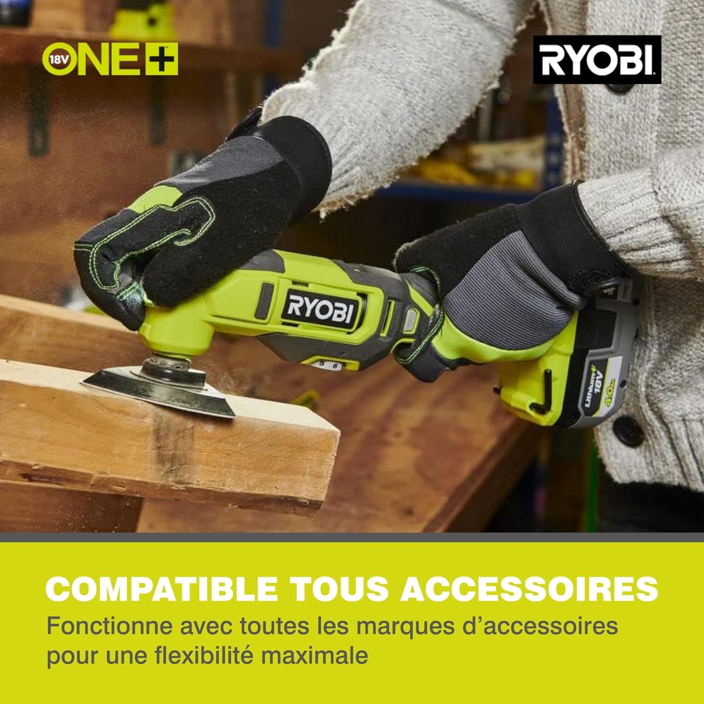 RYOBI RMT18-0 18V ONE+ Cordless Multi-Tool (Bare Tool), Hyper Green