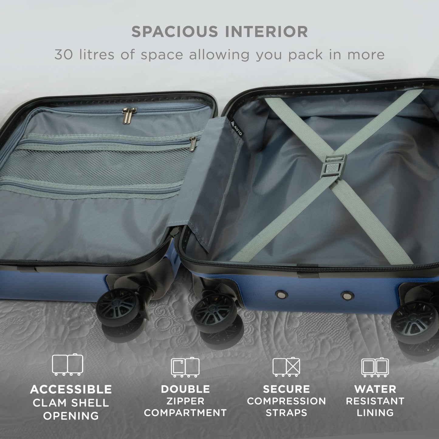 Wave Cabin Suitcase 45x36x20cm - Lightweight Double Wheel Luggage Bag