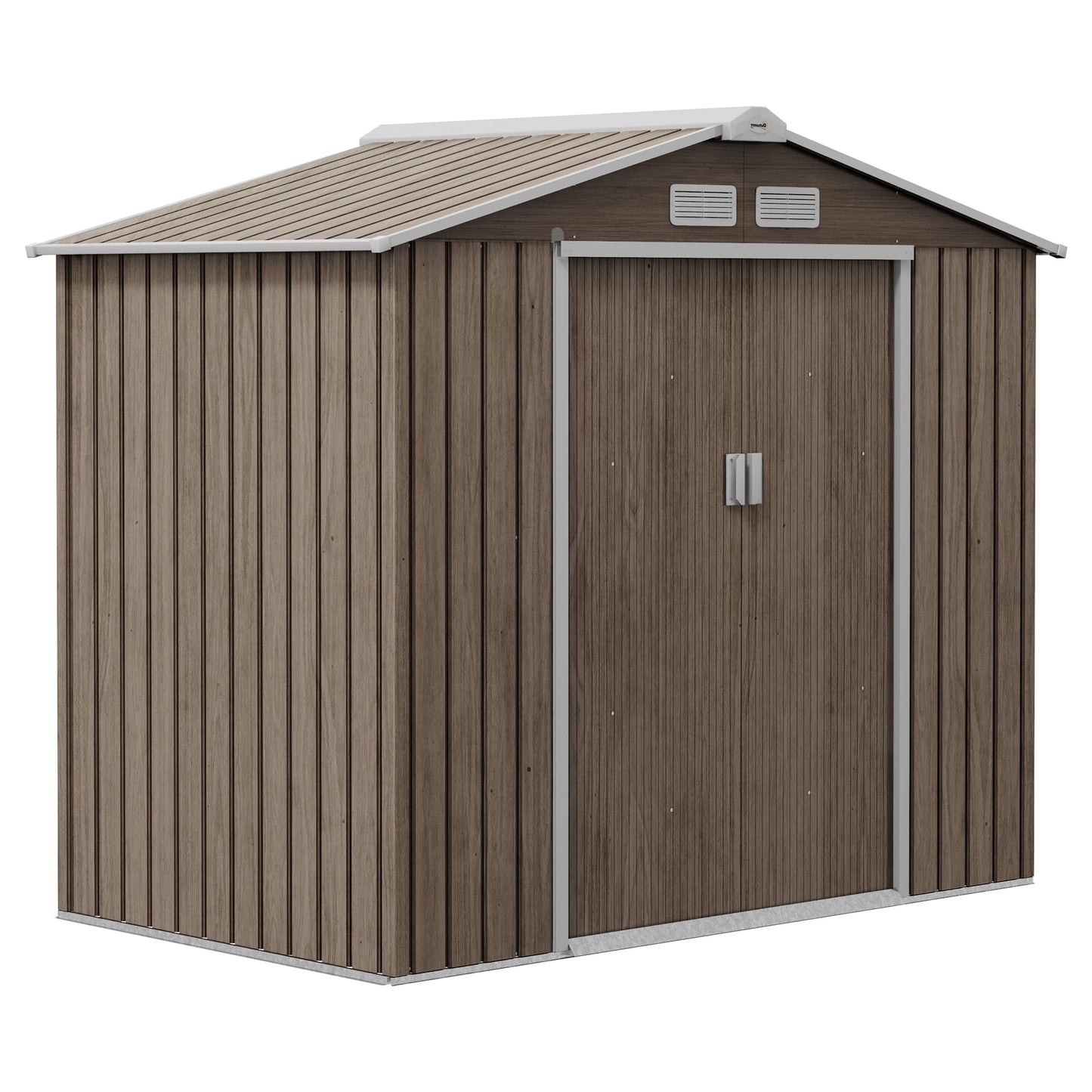 Outsunny 9 x 6ft Metal Garden Shed, Outdoor Storage Tool House with Ventilation Slots, Foundation Kit and Lockable Double Doors, Brown