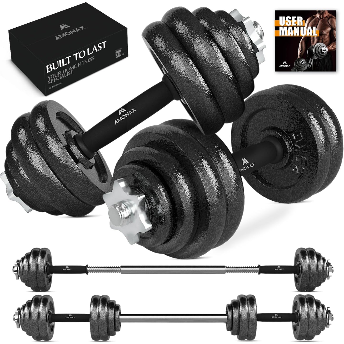 Amonax 20kg 30kg Cast Iron Adjustable Dumbbells