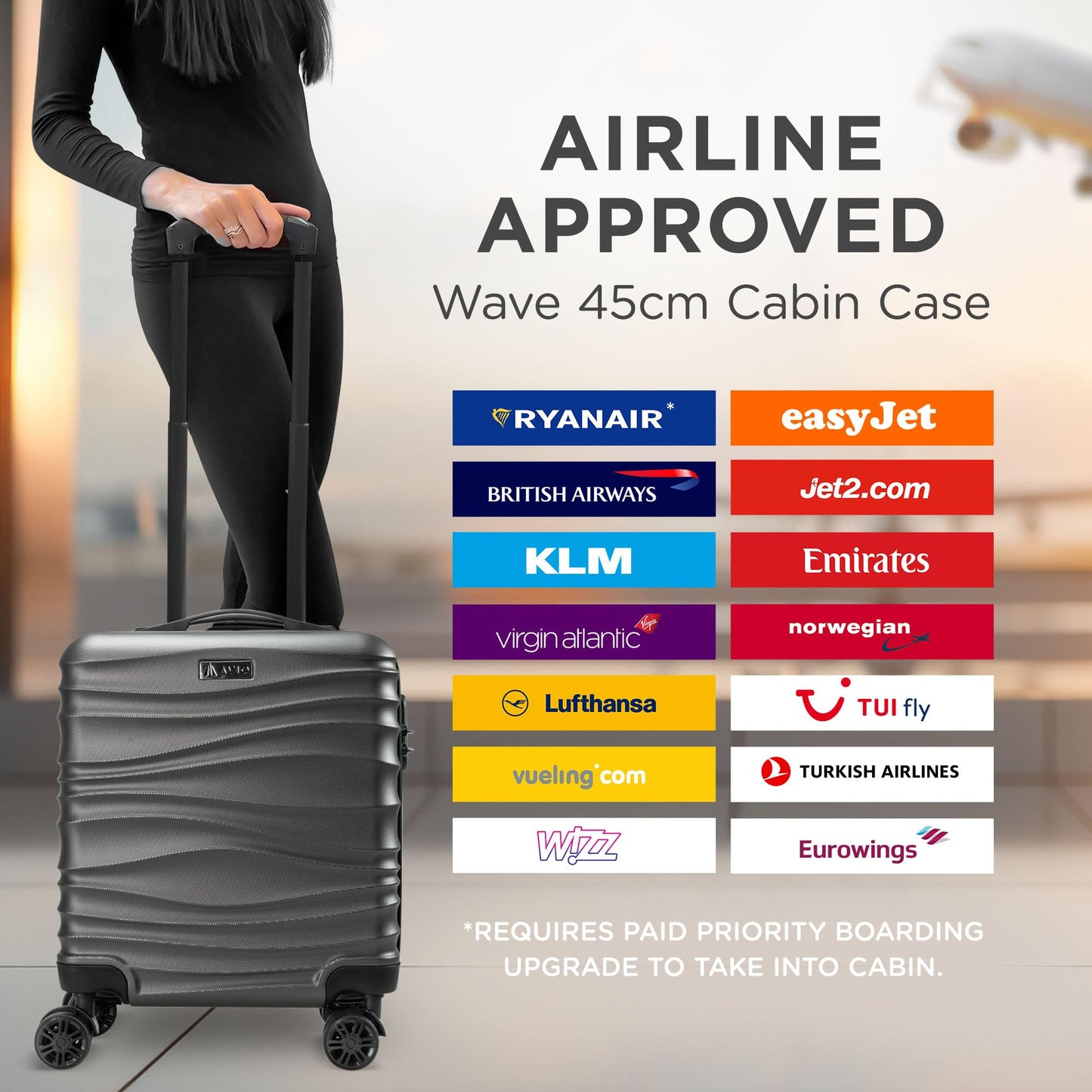 Wave Cabin Suitcase 45x36x20cm - Lightweight Double Wheel Luggage Bag