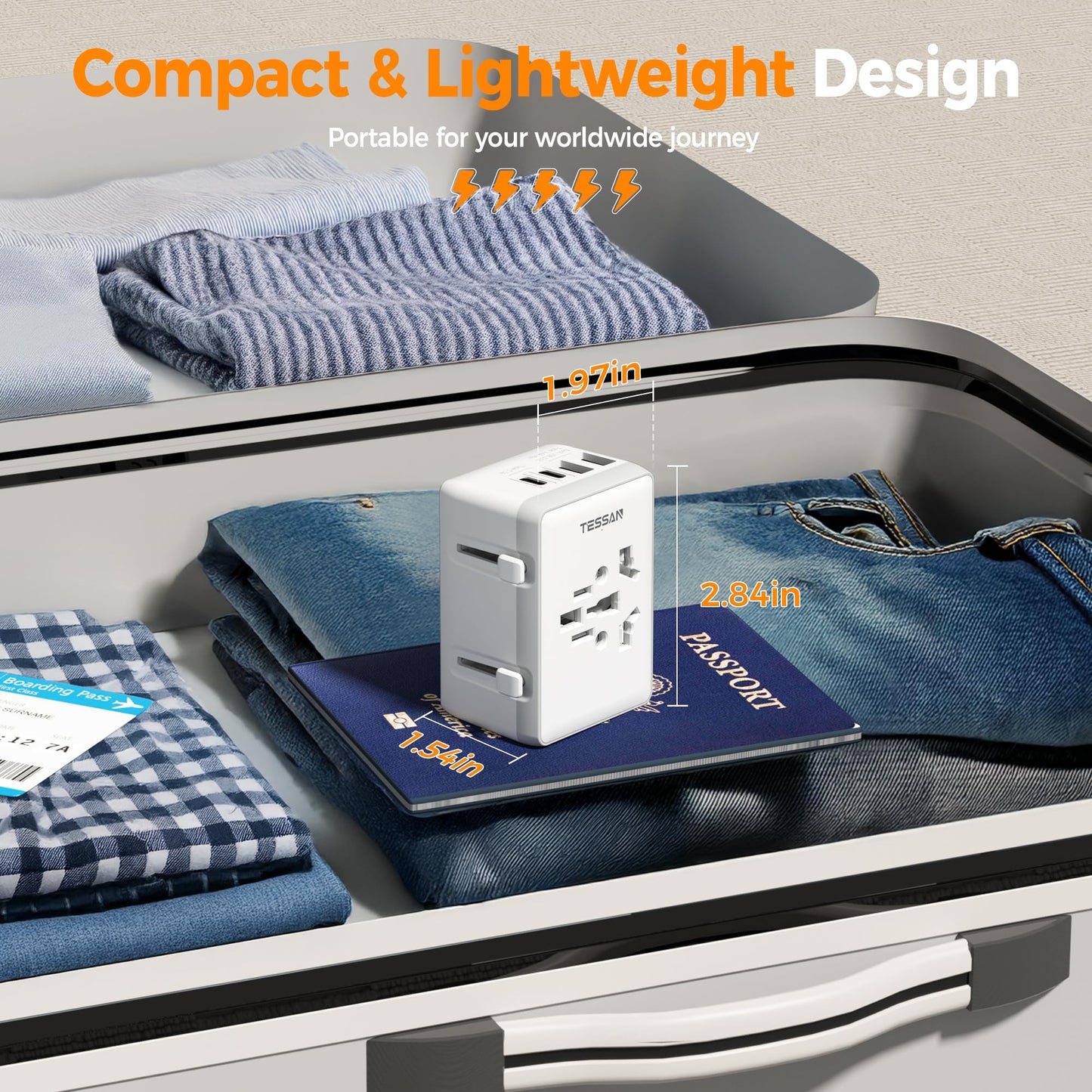 TESSAN Universal Travel Adapter Worldwide with 2 USB C and 2 USB A Ports