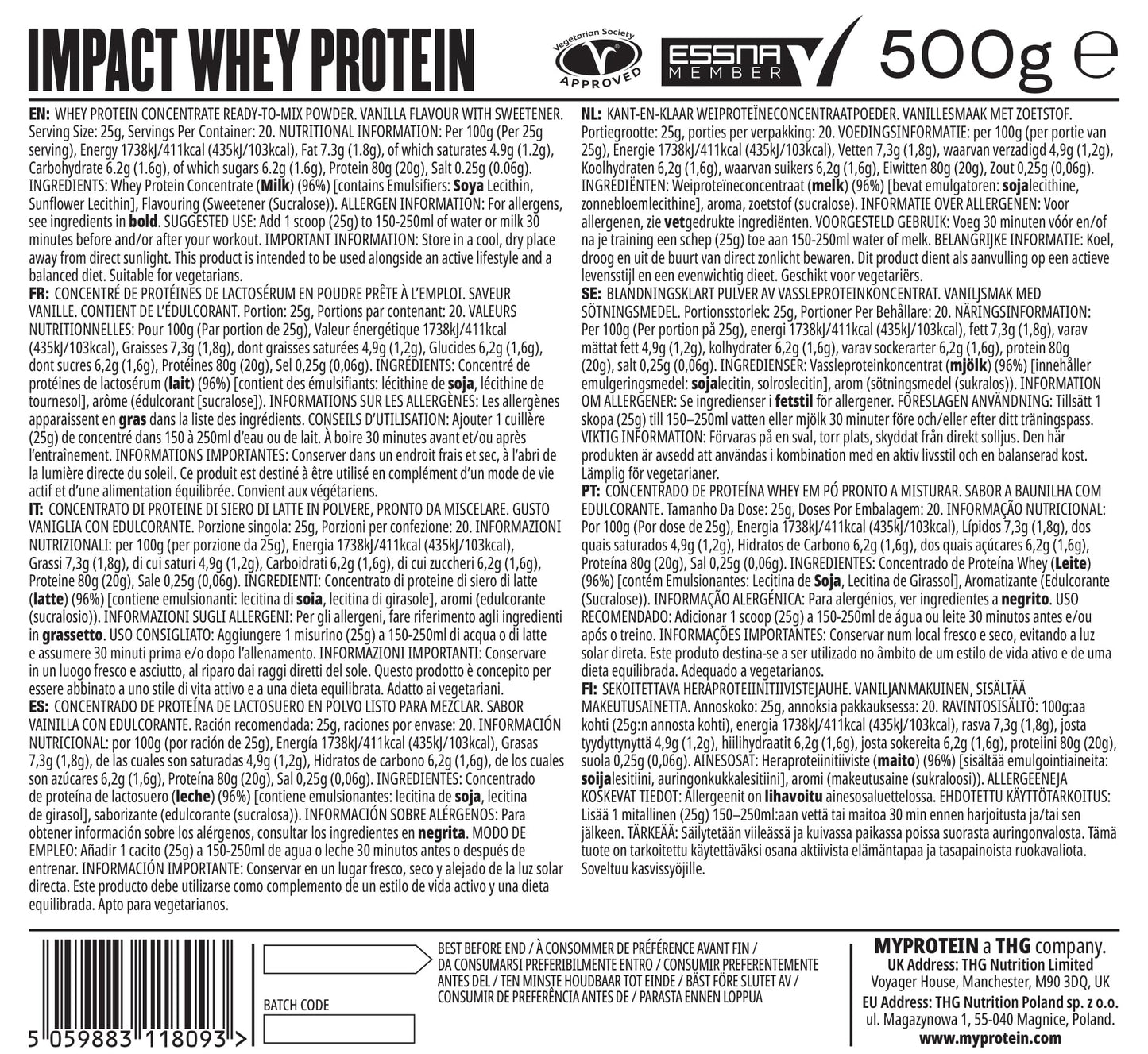 Myprotein Impact Whey Protein - Vanilla 1KG