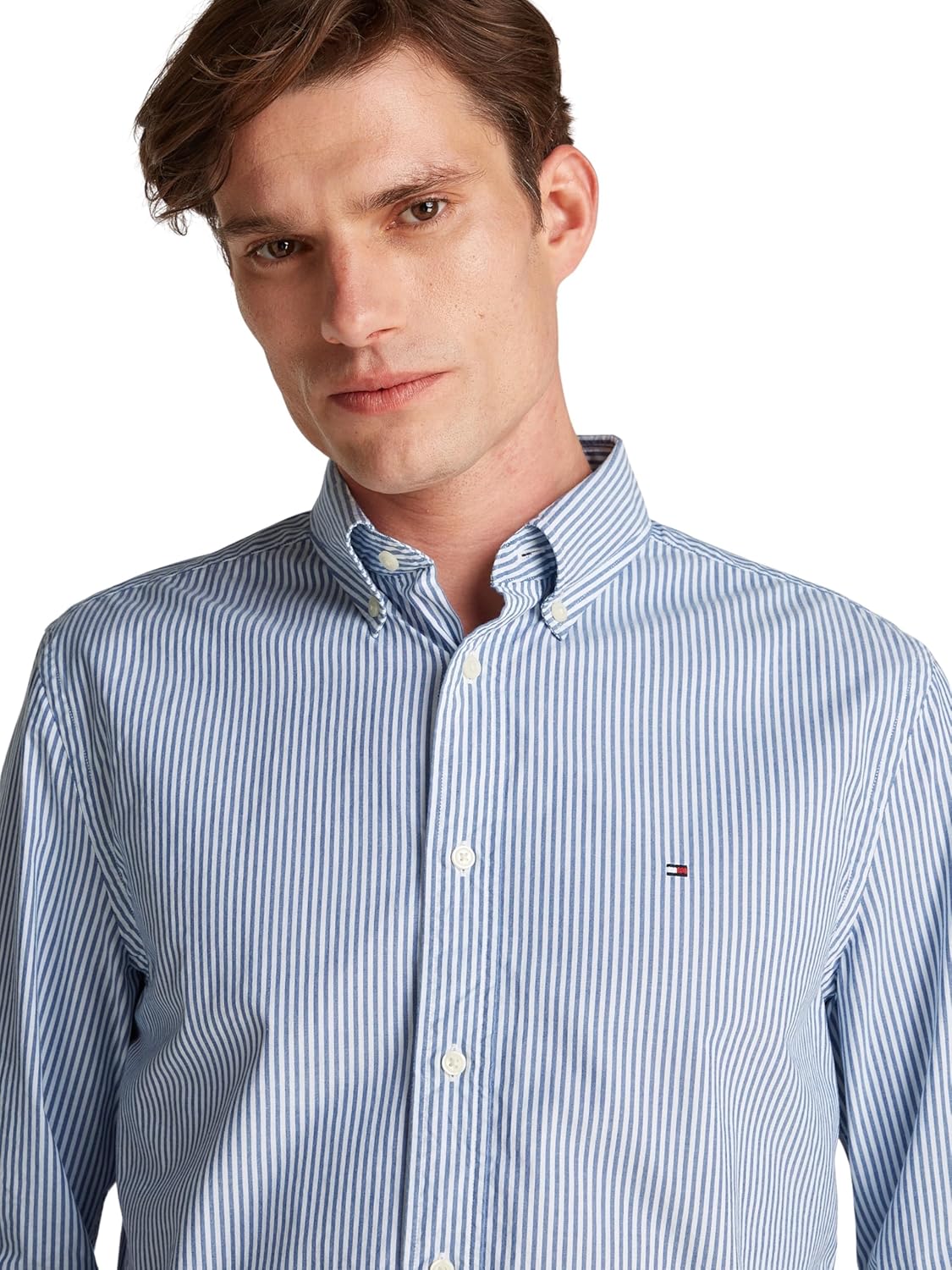 Tommy Hilfiger Men’s Flex Poplin Classic Regular Fit Shirt, Multicolor (Wedge Blue/Optic White), M