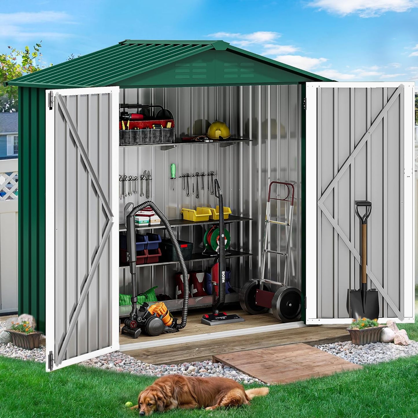 YITAHOME 6x4ft Metal Outdoor Storage Shed, Large Heavy Duty Tool Sheds with Lockable Doors & Air Vent for Backyard Patio Lawn to Store Bikes, Tools, Lawnmowers,Green