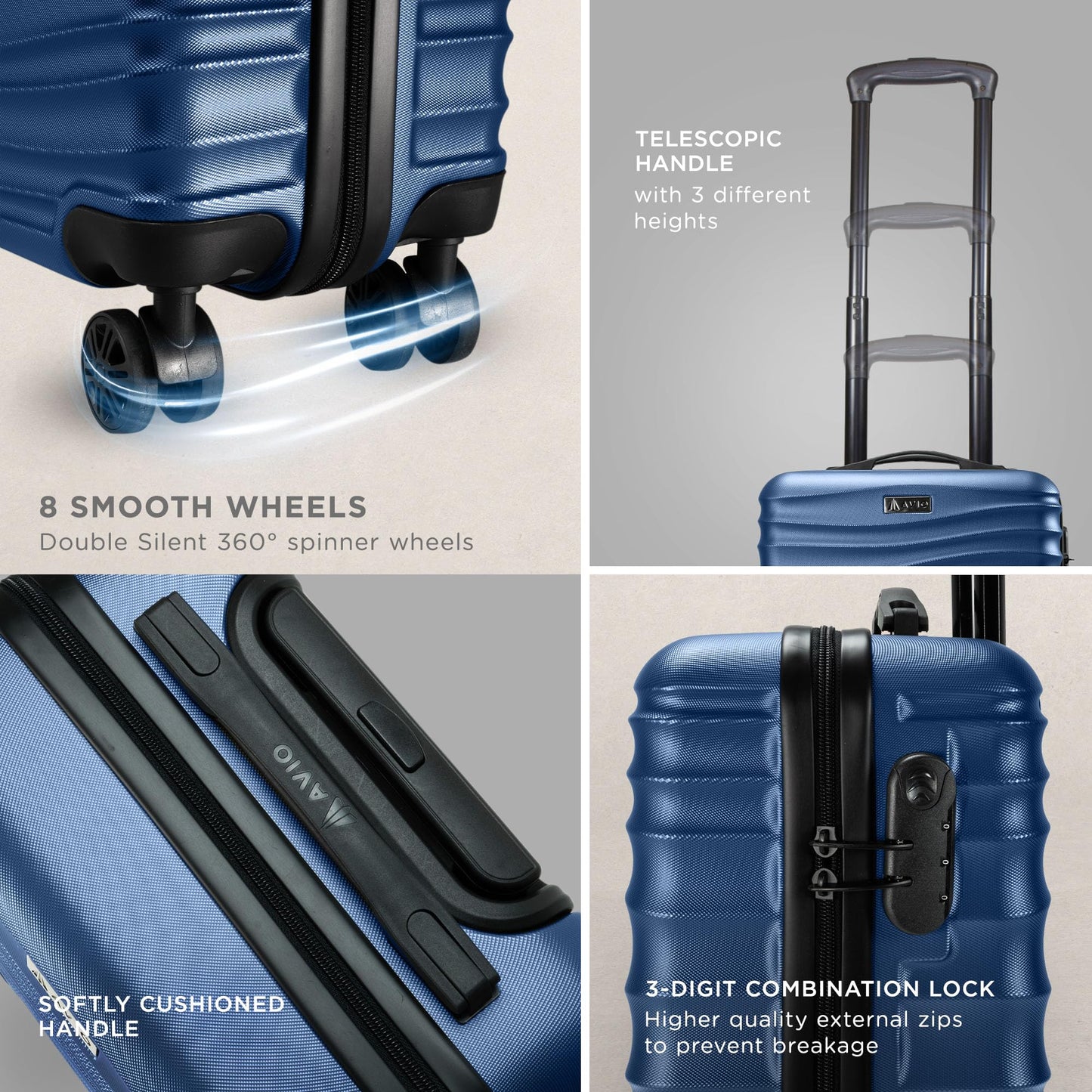 Wave Cabin Suitcase 45x36x20cm - Lightweight Double Wheel Luggage Bag