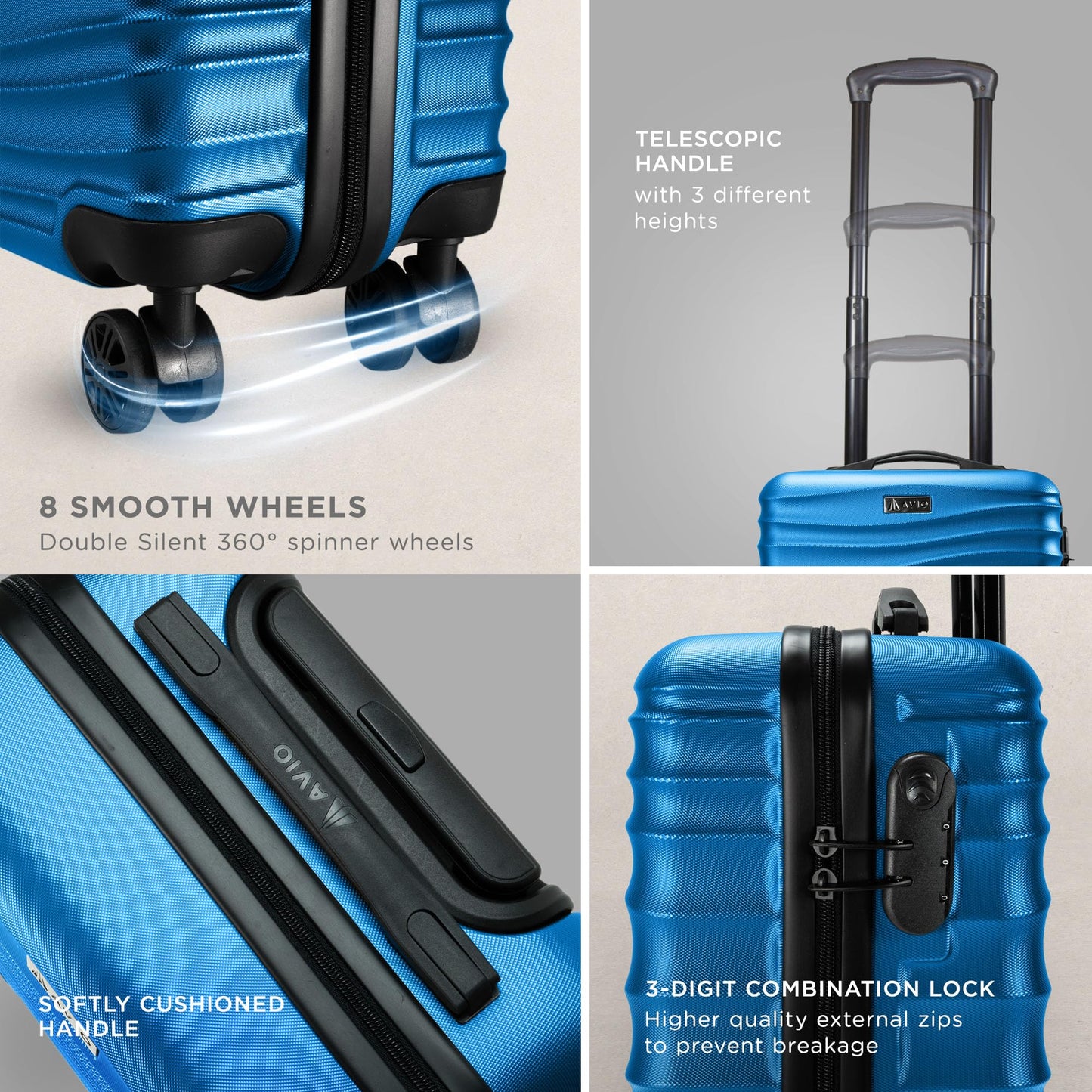 Wave Cabin Suitcase 45x36x20cm - Lightweight Double Wheel Luggage Bag