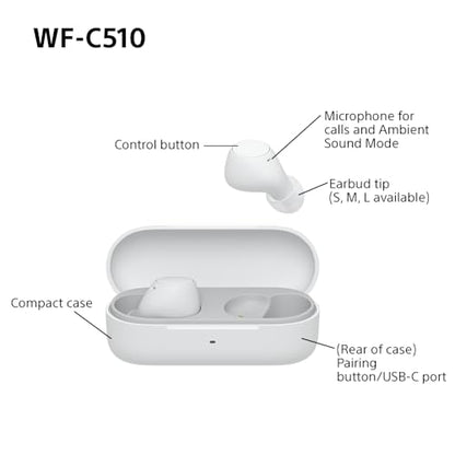 Sony WF-C510 Truly Wireless Earbuds – Small, Light, Bluetooth In Ear Headphones with Multipoint Connection, Ambient Sound, IPX4 Rating, Spotify Tap, Quick Charge, 22 HR Battery, iOS & Android - White