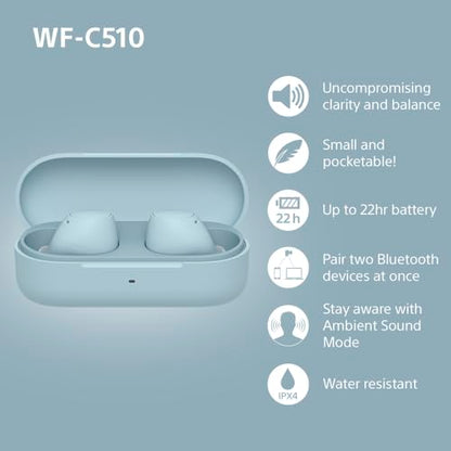 Sony WF-C510 Truly Wireless Earbuds – Small, Light, Bluetooth In Ear Headphones with Multipoint Connection, Ambient Sound, IPX4 Rating, Spotify Tap, Quick Charge, 22 HR Battery, iOS & Android - White