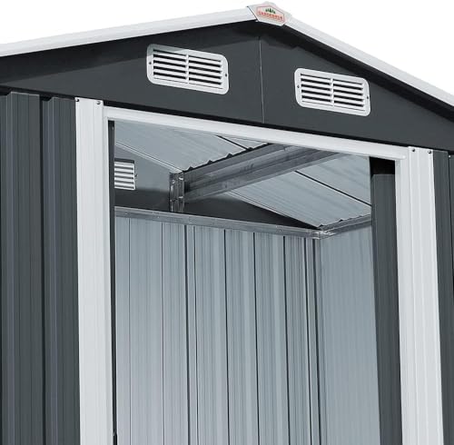 XXXL 8x10' Metal Tool Shed With Foundation | 8m² 15m² | Apex Roof | 312x257x178cm | Sliding Door | Galvanised Steel Garden Equipment Bike Log Storage | Green