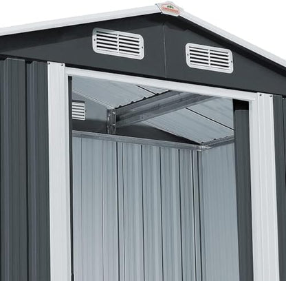 XXXL 8x10' Metal Tool Shed With Foundation | 8m² 15m² | Apex Roof | 312x257x178cm | Sliding Door | Galvanised Steel Garden Equipment Bike Log Storage | Green