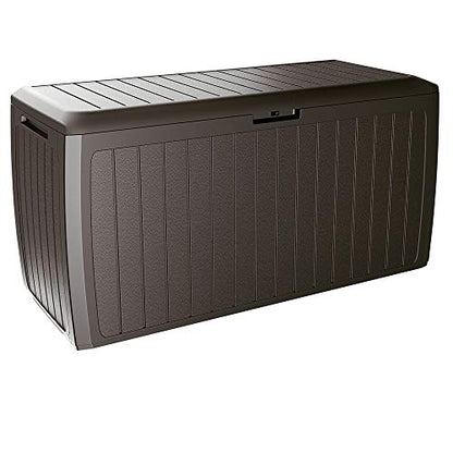 CASARIA® 290 Litre Garden Storage Box | Plastic Outdoor Tool Chest on Wheels | Lockable | Parcel Box | Log Store | Weatherproof | Wood Effect | 117x47x60cm | Brown