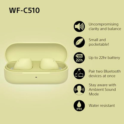 Sony WF-C510 Truly Wireless Earbuds – Small, Light, Bluetooth In Ear Headphones with Multipoint Connection, Ambient Sound, IPX4 Rating, Spotify Tap, Quick Charge, 22 HR Battery, iOS & Android - White