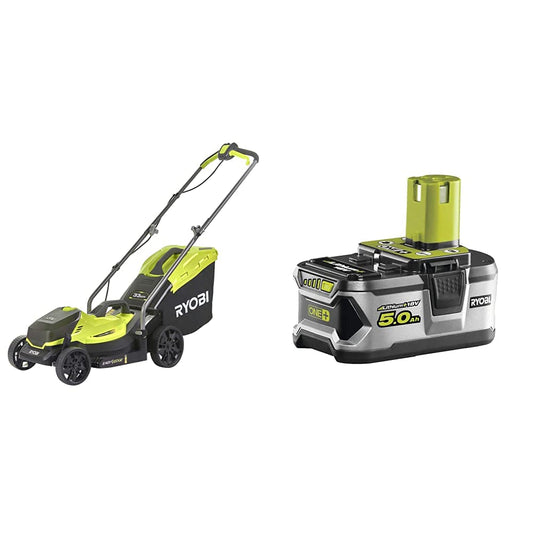 Ryobi 18V ONE+ Cordless Lawnmower and Grass Trimmer Kit (1 x 4.0Ah), Green
