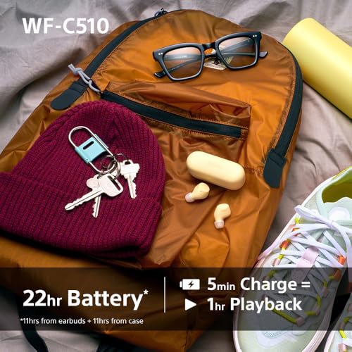 Sony WF-C510 Truly Wireless Earbuds – Small, Light, Bluetooth In Ear Headphones with Multipoint Connection, Ambient Sound, IPX4 Rating, Spotify Tap, Quick Charge, 22 HR Battery, iOS & Android - White