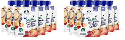 Amazon Brand - Mama Bear Fruit Pouch, Organic Apple, Banana and Strawberry Purée, vegetarian, 90 g (Pack of 6)