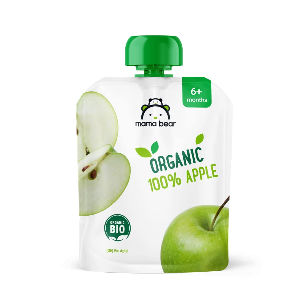 Amazon Brand - Mama Bear Fruit Pouch, Organic Apple, Banana and Strawberry Purée, vegetarian, 90 g (Pack of 6)