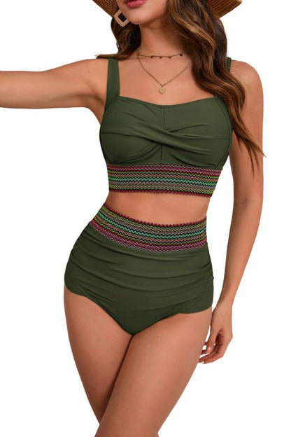Women's Plus Size Bikini Set Tummy Control Swimwear Twist Cross Push Up Bikini Top and High Waist Bikini Bottoms Soft Swimming Costume Curvy Swimsuits with Adjustable Shoulder Straps