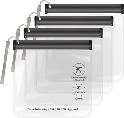 4PC Airport Security Liquids Bags 20X20 cm Clear TSA Approved Security Toiletry