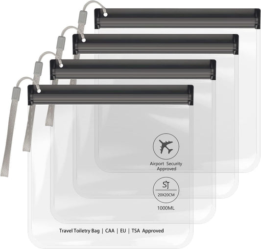 4PC Airport Security Liquids Bags 20X20 cm Clear TSA Approved Security Toiletry