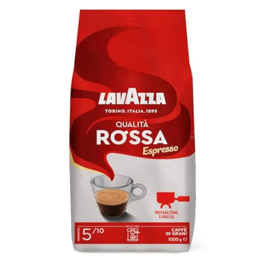 Lavazza, Qualità Rossa, Coffee Beans, with Aromatic Notes of Chocolate and Dried Fruit, Arabica and Robusta, Intensity 5/10, Medium Roasting, 1 Kg