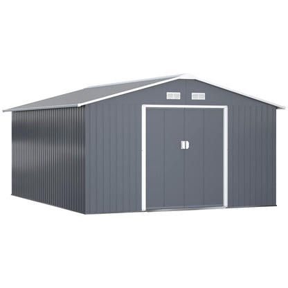 Outsunny 9 x 6ft Metal Garden Shed, Outdoor Storage Tool House with Ventilation Slots, Foundation Kit and Lockable Double Doors, Brown