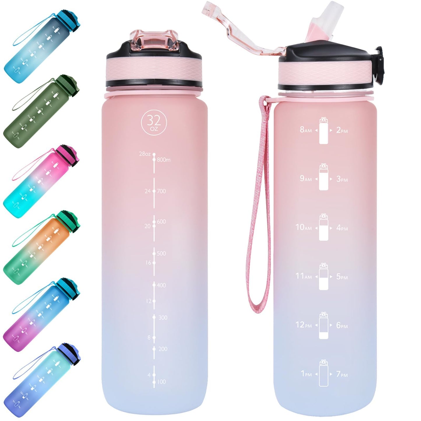 EYQ Water Bottle 1L / 500ML, 16oz / 32oz Leak-Proof Motivational Sports Drinks Bottle with Time Marker, Tritan BPA-Free, Drinking Waterbottles for Fitness, School, Gym, Outdoor Sports