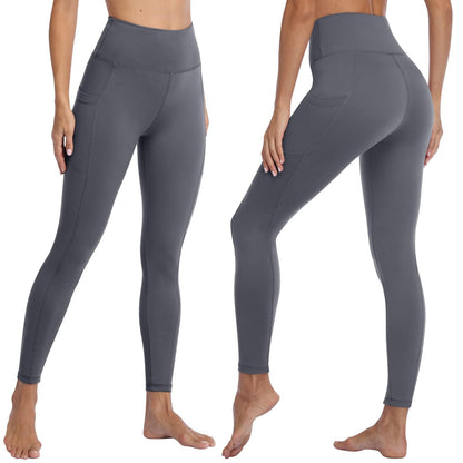 FOTOCITI Gym Leggings for Women with Pockets Black High Waisted Leggings Soft Elastic Opaque Tummy Control Slim Trousers Sports Workout Running Yoga Pants