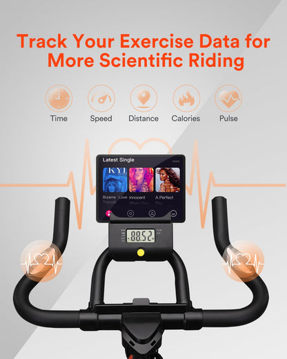 UREVO Magnetic Resistance Exercise Bike for Home, Indoor Cycling Bike with LCD Display, Stationary Spin Bike with 10kg Flywheel for Home Gym