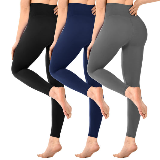 SINOPHANT Pack of 3 Women's High Waist Opaque Black Leggings for Gym Yoga Sports