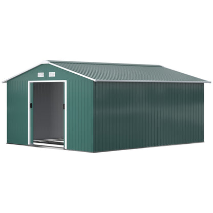 Outsunny 9 x 6ft Metal Garden Shed, Outdoor Storage Tool House with Ventilation Slots, Foundation Kit and Lockable Double Doors, Brown