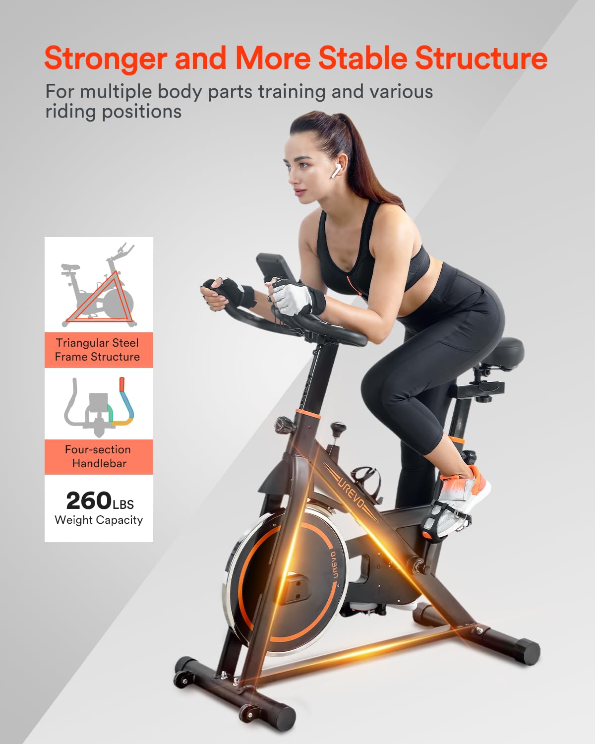UREVO Magnetic Resistance Exercise Bike for Home, Indoor Cycling Bike with LCD Display, Stationary Spin Bike with 10kg Flywheel for Home Gym