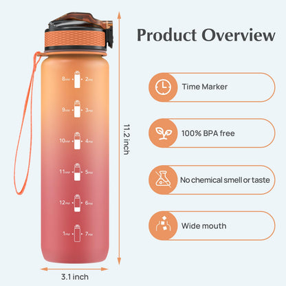 EYQ Water Bottle 1L / 500ML, 16oz / 32oz Leak-Proof Motivational Sports Drinks Bottle with Time Marker, Tritan BPA-Free, Drinking Waterbottles for Fitness, School, Gym, Outdoor Sports