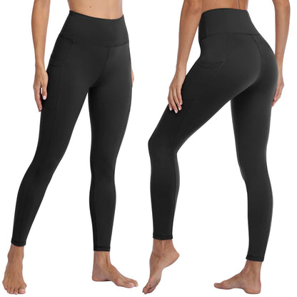 FOTOCITI Gym Leggings for Women with Pockets Black High Waisted Leggings Soft Elastic Opaque Tummy Control Slim Trousers Sports Workout Running Yoga Pants